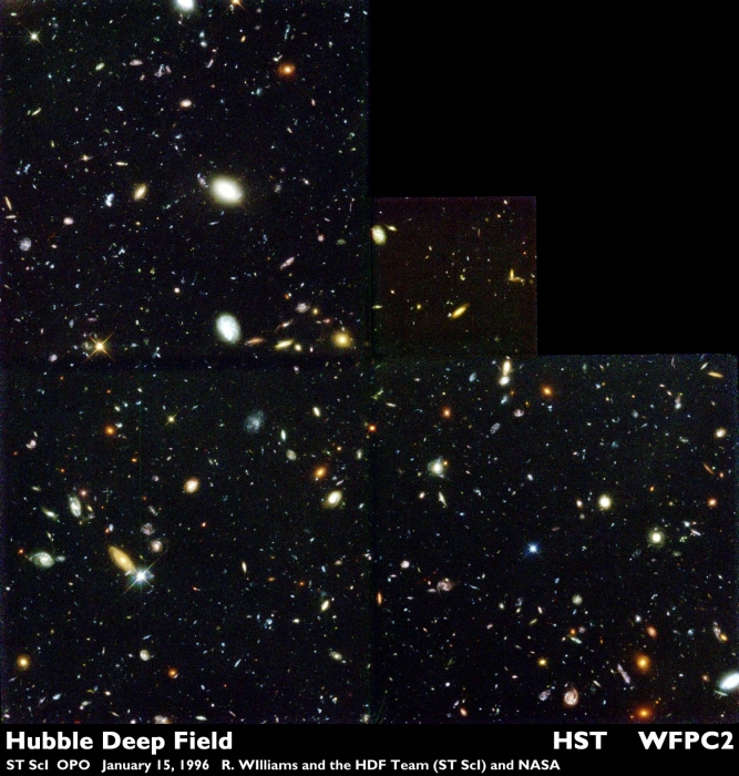 Telescopic image of the Hubble Deep Field showing all of the different galaxies