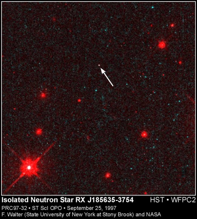 Image of an isolated neutron star, which appears as a very faint point-like object near the center of the field.