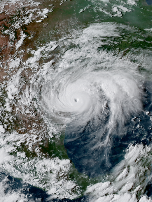 Satellite image Hurricane Harvey hitting texas 