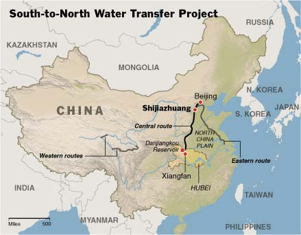 Map showing location of aqueducts designed to move water from south to north China