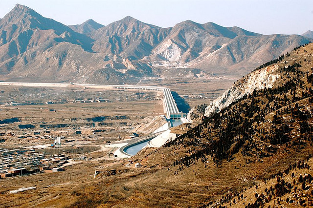 Construction of the largest aqueduct in China to move water from the south to the north of the country.