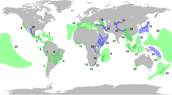 World map of biodiversity hotspots