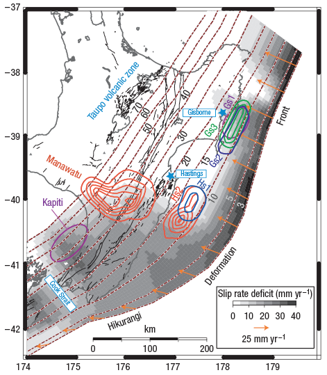 map of a slow slip event in New Zealand