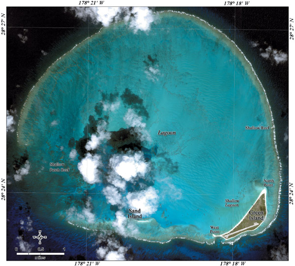 satellite image of Kure Ikonos, an atoll in the N. Pacific