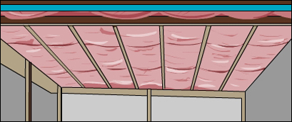 Pink insulation in the ceiling.