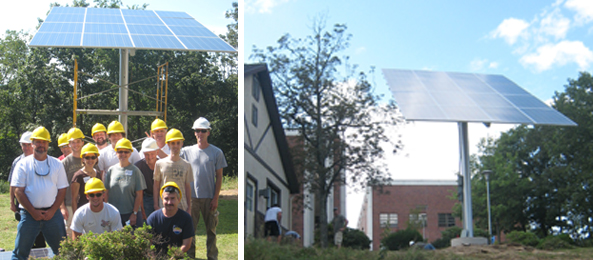 Two pictures: The class and the completed solar array at Penn State's Hazleton campus