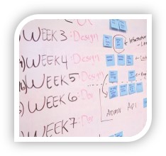 dry erase board with very detailed schedule of the completion of a project - a big to do list
