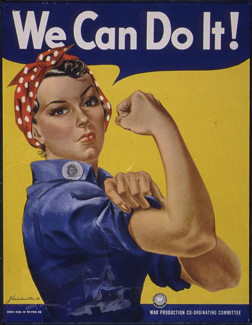 rosie the riveter flexing arm muscles saying 'we can do it!'