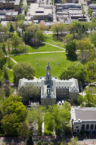 Aerial view of the University Park campus of Penn State.