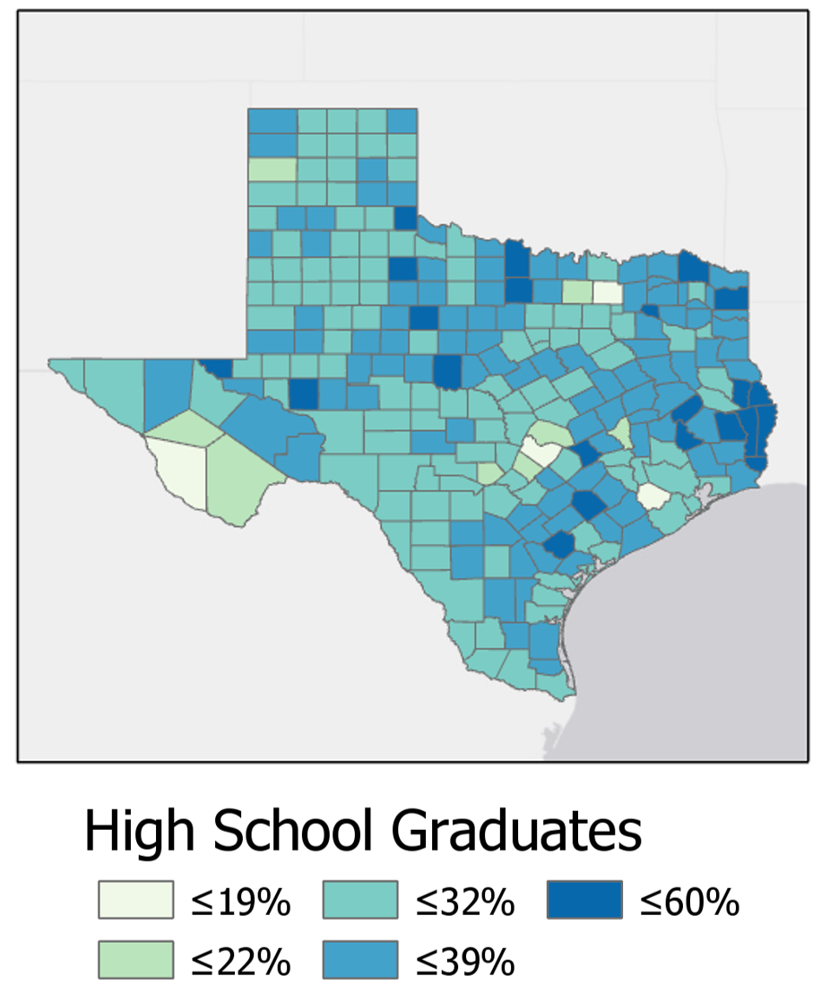 poor legend design example: high school graduates map with confusing legend, see caption