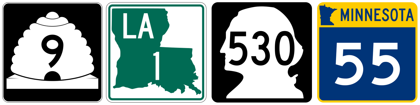 US State Highway marker shields, easily identifiable with large numbers, see caption and text above