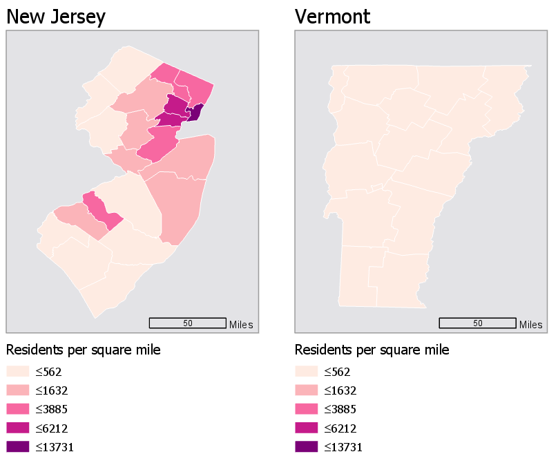 comparison of two population density maps with matched legends, see surrounding text