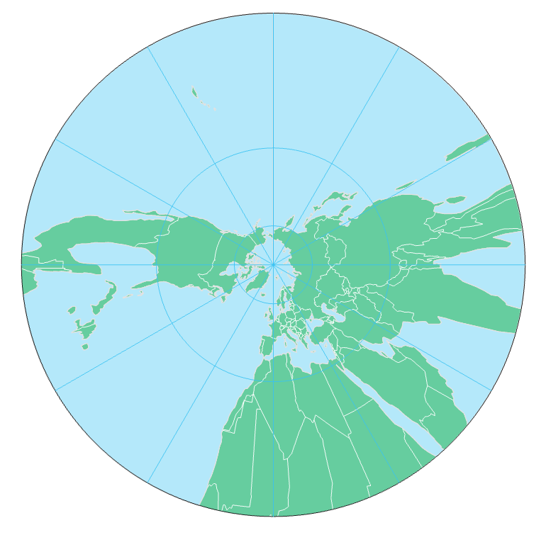 gnomonic projection, centered on the North Pole, see text above