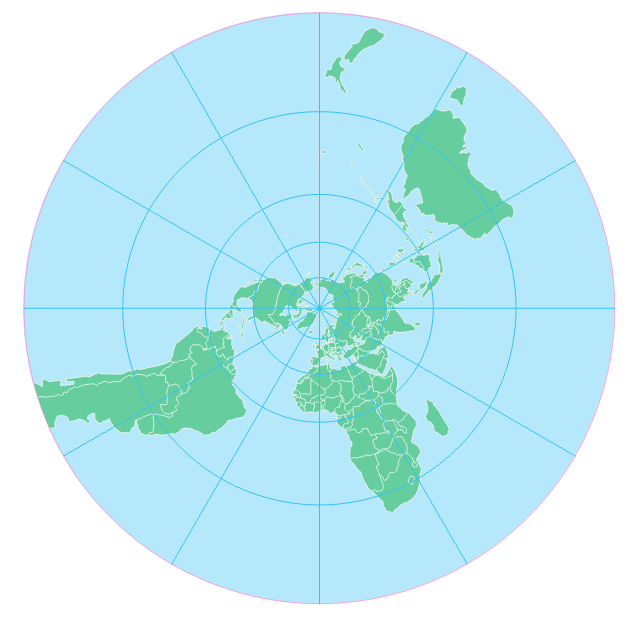 stereographic projection, centered on north pole, see text above
