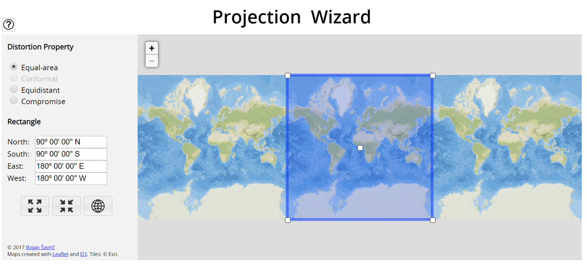 screen capture of projection wizard, see text below