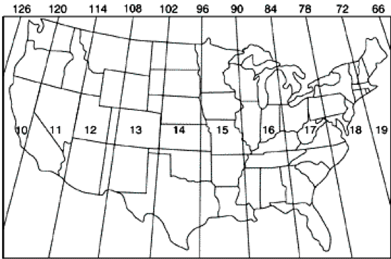 Universal Transverse Mercator Grid for the US, see surrounding text