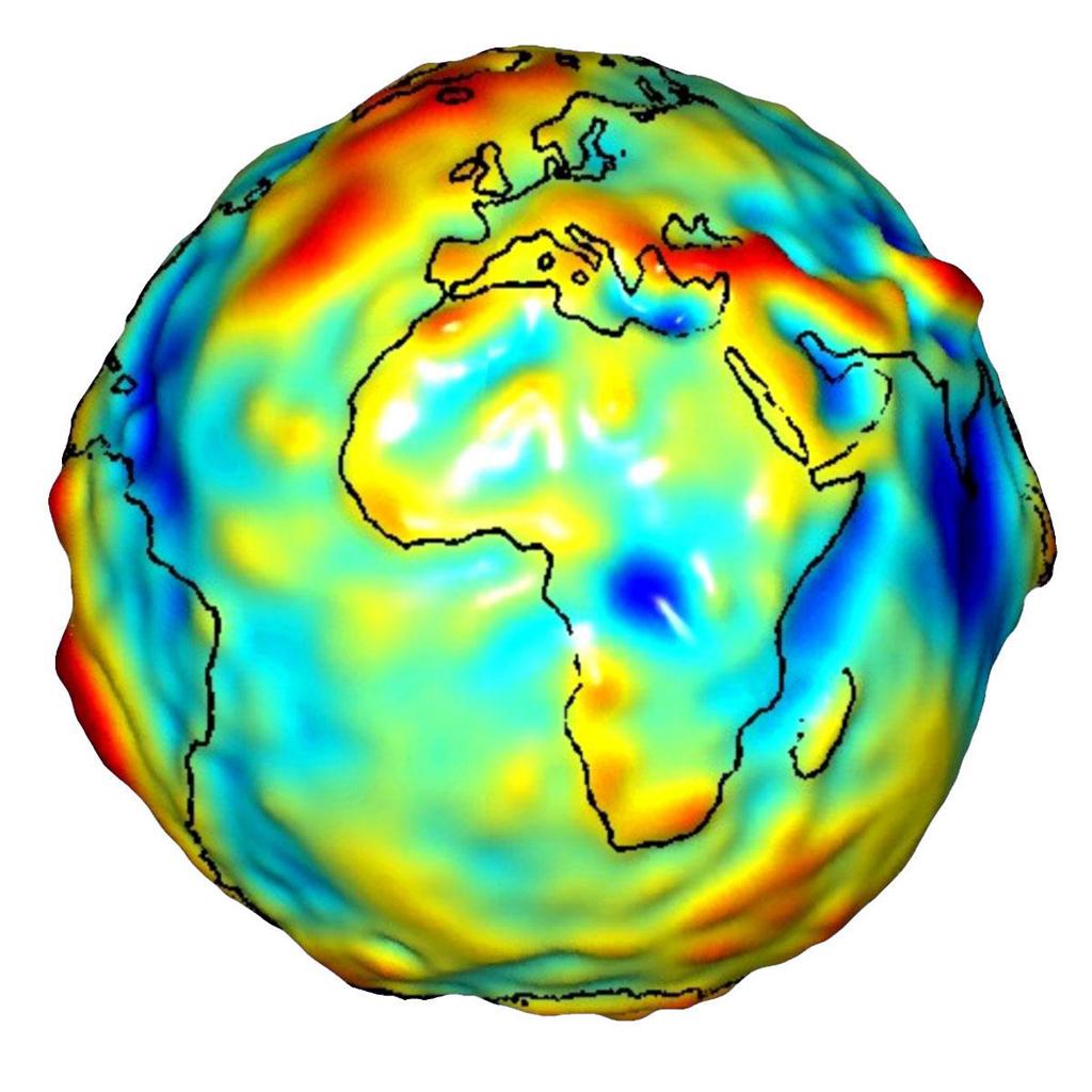 colorful depiction of Earth using the geoid model, see surrounding text