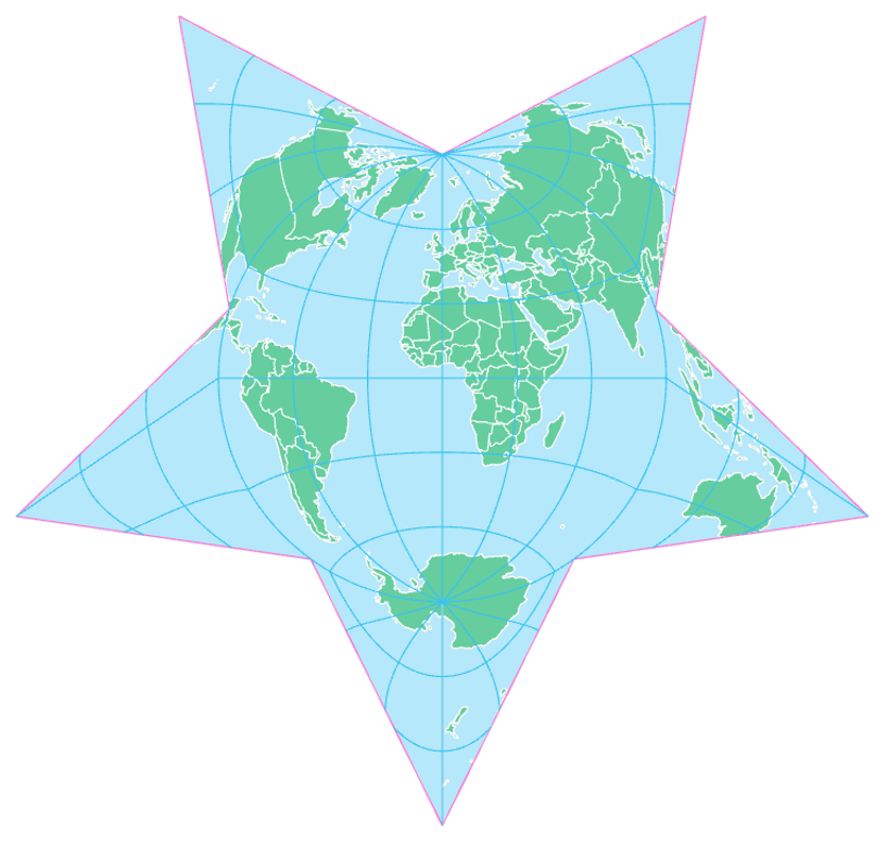 The Berghaus Star Projection, projection of the earth's surface in a star shape