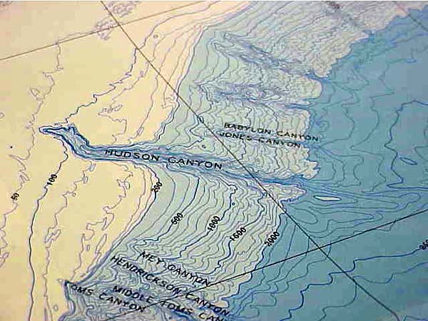 A map with bathymetric contour lines , see surrounding text