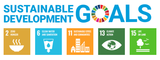 Decorative image: SDGs for hunger, clean water/sanitation, sustainable cities, climate action, life on land