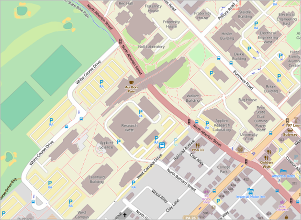 Screen Capture: OpenStreetMap showing part of the Penn State campus