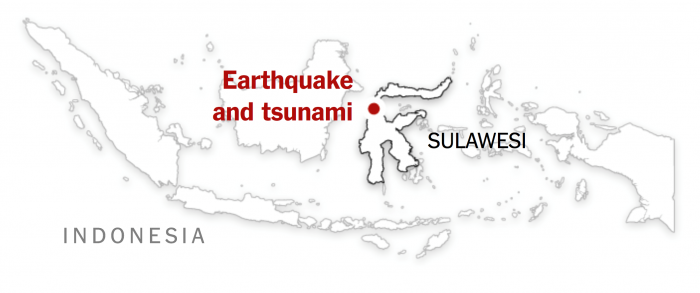 Map of Indonesia with the Earthquake and tsunami location highlighted