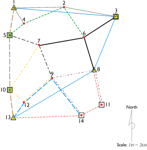  Example of a GPS Control Network, a complex web of lines and points