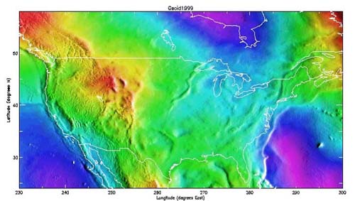 Image showing the variation of the direction of gravity in the coterminous United States