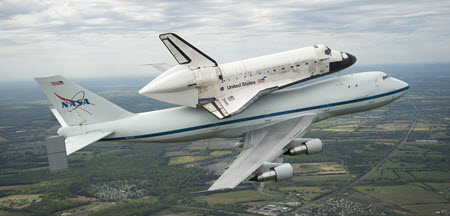 NASA's 747 Shuttle Carrier Aircraft (SCA) with Space Shuttle Discovery mounted on top