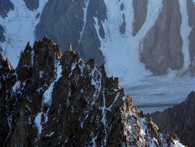Arête (a knife-edge ridge left when two glaciers erode into a highland, one from each side)