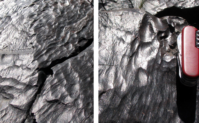 close up of metamorphosed rocks abraded and polished by the Colorado River, Bright Angel Trail.