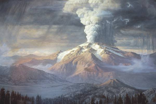 Paul Rockwood’s reconstruction (painting) of the cataclysmic eruption at Crater Lake