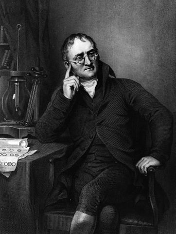 Drawing of John Dalton sitting at a desk 