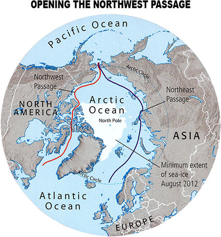 Map illustrating the opening of the Northwest Passage.