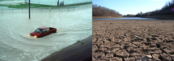 Left: example of flooding; Right: example of drought