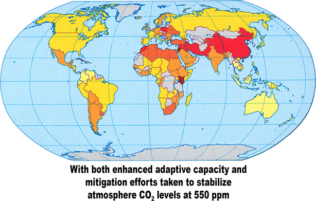 Map of CCV in 2100 with both enhanced adaptive capacity and mitigation efforts taken to stabilize atmosphere CO2 levels at 550 ppm.