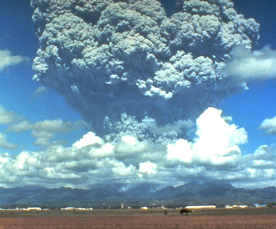 The 1991 Mt. Pinatubo Eruption in the Philippines, shows a huge cloud of dust