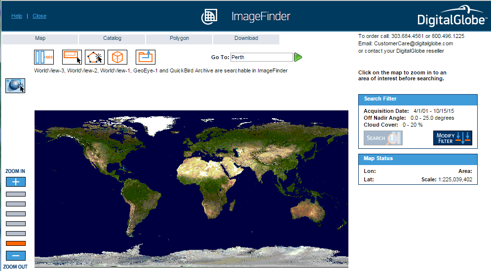 DigitalGlobe ImageFinder tool interface