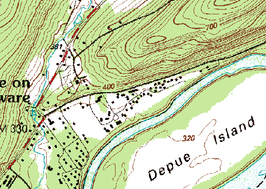 Magnified view of Digital Raster Graphic in between Depue Island and Shawnee on Delaware