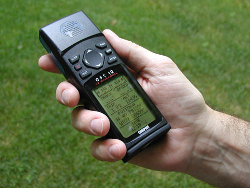 Handheld GPS device in a hand