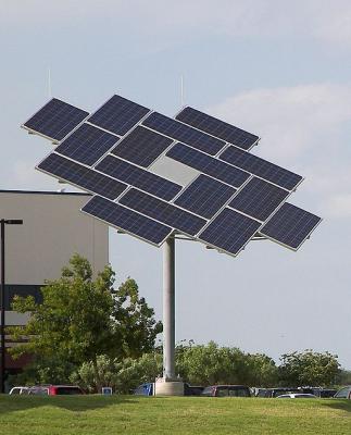 Solar Modules attached to a pole.