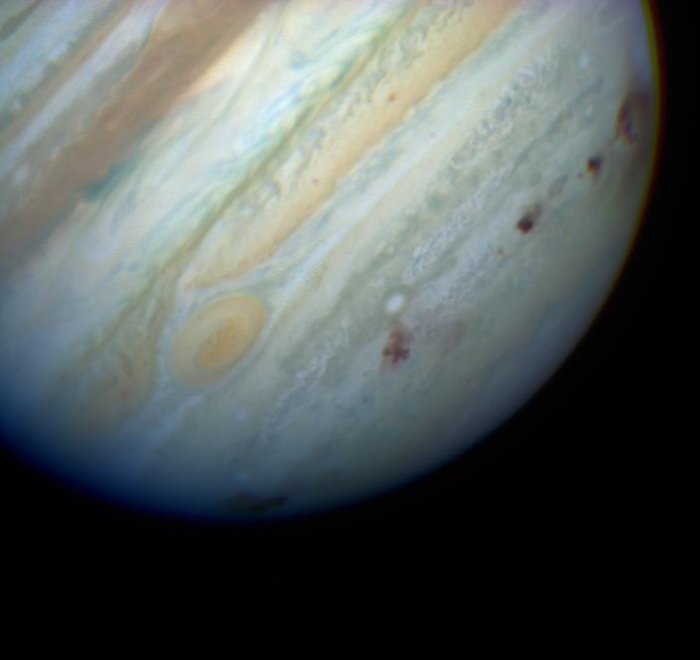 Telescopic image of the sites of impact in Jupiter's atmosphere from the comet Shoemaker-Levy 9