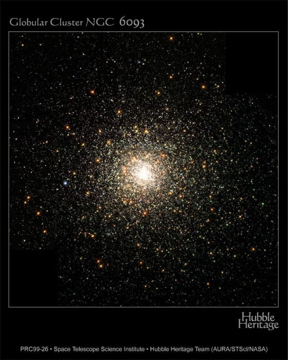 Hubble Space Telescope image of the globular cluster M80, which shows that most of the bright stars are reddish, and there is an overall lack of any blue stars.