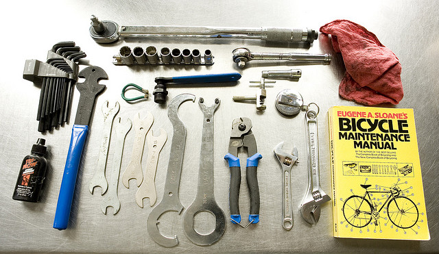 various tools arranged on a table surface