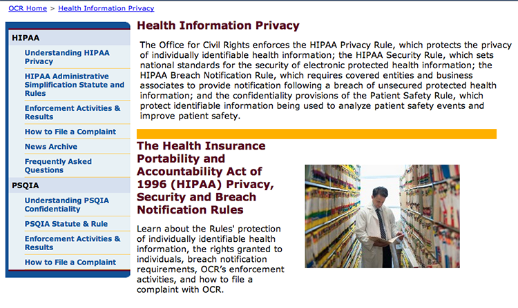 Screenshot of website of the U.S. Department of Health and Human Services
