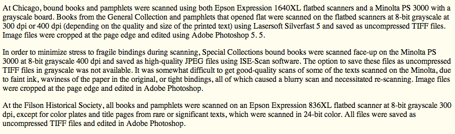 Text giving details on a special collections scanning project.