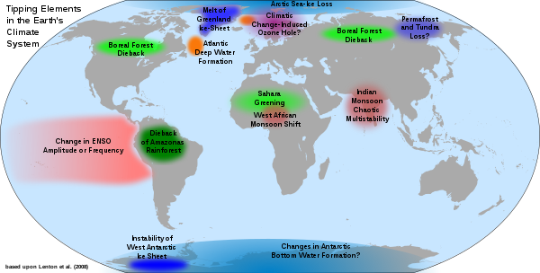 map of possible tipping elements int he Earth's climate system