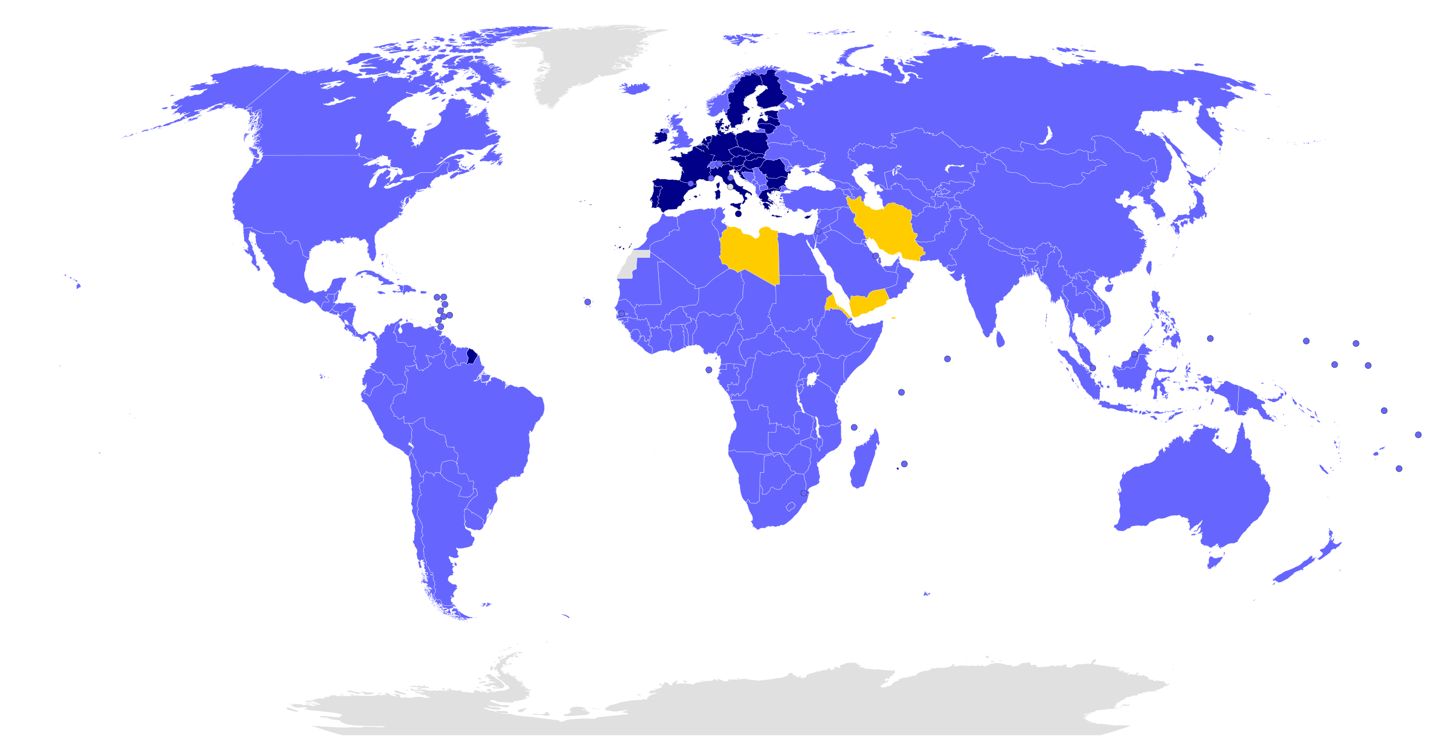 World map showing parties of the Paris Climate Agreement