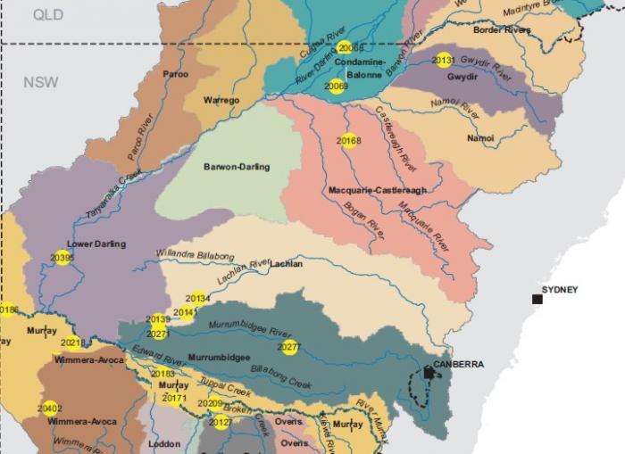 Map showing division of the Murray Darling Basin for water use management