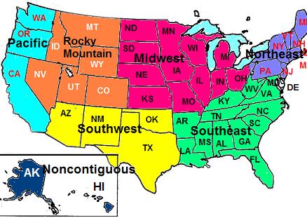 map of the us showing regions